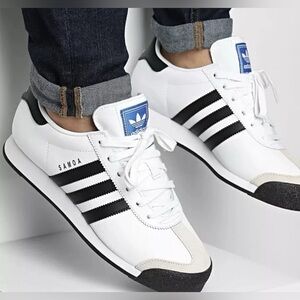 Adidas Samoa white tan trim leather shoes sneakers 10.5